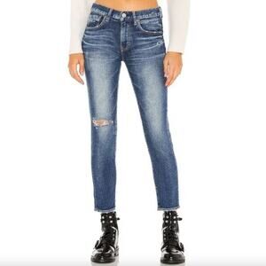 Moussy Vintage Falkner Skinny Dark Blue Distressed Size 26